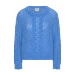 American Dreams Louisa Cable Knit Pullover Blue - Strikkejakke for Damer