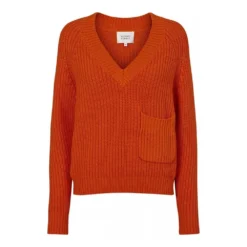 Second Female Faine Knit V-neck - Scarlet Ibis Orange | Dame Overdeler Strikkejakker & Gensere -Dame-strikkegensere Salg unnamed file 115
