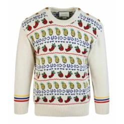 Gucci Fruit Intarsia Sweater White - Elegant Dameoverdel i Høy Kvalitet -Dame-strikkegensere Salg unnamed file 1200