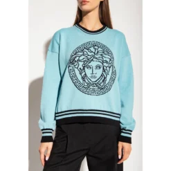Versace Genser med Medusa-hode i Blå - Elegant Strikkegenser for Damer -Dame-strikkegensere Salg unnamed file 1208