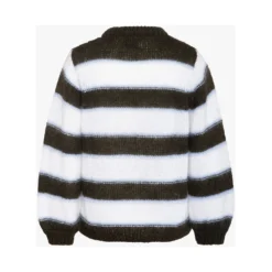 Arnie Says MĂžrkebrun Melrose Stripe Genser White - Elegant strikkejakke for kvinner