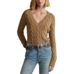Polo Ralph Lauren V-Genser Flette Overdeler Brun - Elegant strikkeplagg for damer -Dame-strikkegensere Salg unnamed file 1356