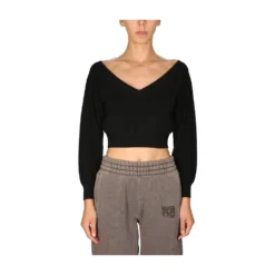 Alexander Wang Cropped V-Neck Sweater Black - Elegant Dame Strikkegenser -Dame-strikkegensere Salg unnamed file 150
