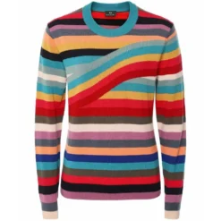 Paul Smith Swirl Stripe Merino Wool Sweater Red - Elegant Dame Strikkegenser