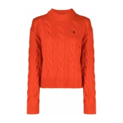 Ralph Lauren Rundhalset strikkejakke i appelsinfarge - Elegant og behagelig damegenser