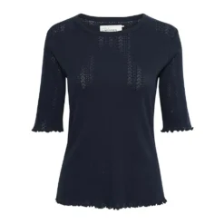 Karen by Simonsen Rundhalset strikkejakke i blå - Elegant og behagelig damegenser