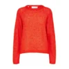 Selected Femme Ivi Ls Knit O-Neck - Fiesta Red | Strikkegenser for Damer