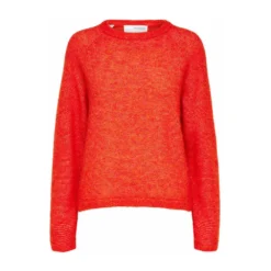 Selected Femme Ivi Ls Knit O-Neck - Fiesta Red | Strikkegenser for Damer