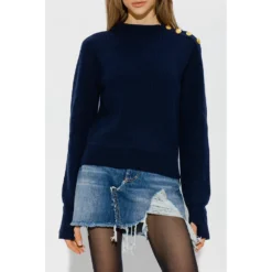 Rag & Bone Ribbed Sweater Blue - Dame Overdeler Strikkejakker & Gensere