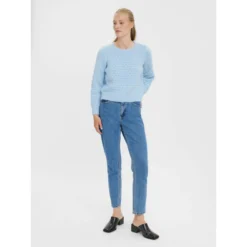 Lyseblå Vero Moda Vmwinnie Struktur Ls O-Neck Bluse Genser - Elegant og Komfortabel -Dame-strikkegensere Salg unnamed file 1800