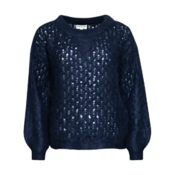Navy Close To My Heart Emely Sweater Blue - Strikkejakke for Damer