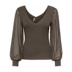 ONLY V-hals strikkgenser i brun - Elegant og behagelig damegenser