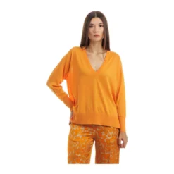 Seventy V-hals strikkejakke i appelsin - Elegant og behagelig damegenser -Dame-strikkegensere Salg unnamed file 1994