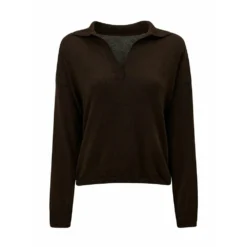 Mørkebrun Lexington Heather Merino Ull Strikket Polo Genser for Damer - Brun