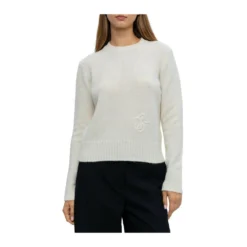 Jil Sander Hvit Logo Genser - Elegant Strikkegenser for Damer -Dame-strikkegensere Salg unnamed file 2145