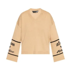 Love Moschino V-hals Beige Genser - Elegant og Tidløs Strikkegenser -Dame-strikkegensere Salg unnamed file 2158