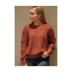 Tricot Sommer Pointelle Genser Brun - Elegant og behagelig strikkejakke for damer -Dame-strikkegensere Salg unnamed file 2255