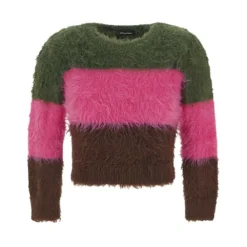 Dsquared2 Crop Strip Pullover Pink - Dame Overdeler Strikkejakke