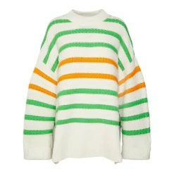 Samsøe Samsøe HVIT STRIPETE RALI CREW NECK Genser - Hvit -Dame-strikkegensere Salg unnamed file 254