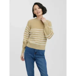 VERO MODA VMtenna LS Neck Knit Genser Beige - Elegant strikket genser for kvinner -Dame-strikkegensere Salg unnamed file 2564
