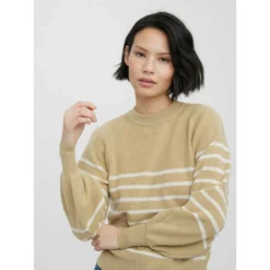 VERO MODA VMtenna LS Neck Knit Genser Beige - Elegant strikket genser for kvinner -Dame-strikkegensere Salg unnamed file 2566