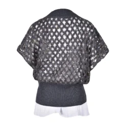 Brunello Cucinelli V-hals Strikkegenser i Grå - Elegant Dameoverdel