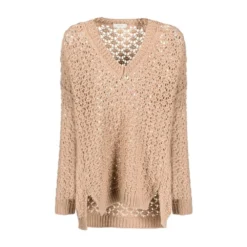 Agnona V-hals strikkejakke i brun - Elegant strikkeplagg for kvinner