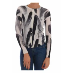 Dolce & Gabbana Lettvekt Silkestrikk Genser med Mønster i Svart