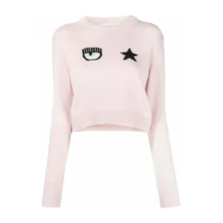 Chiara Ferragni Collection Rosa Rundhalset Genser - Myk og Stilfull Strikkegenser for Kvinner