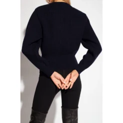 Alaïa Ribbed Sweater Blue - Elegant Strikkejakke for Damer