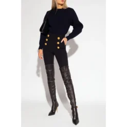 Alaïa Ribbed Sweater Blue - Elegant Strikkejakke for Damer -Dame-strikkegensere Salg unnamed file 2848