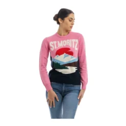 MC2 Saint Barth Rundhalset strikkejakke i rosa - Elegant og behagelig dameoverdel -Dame-strikkegensere Salg unnamed file 2860