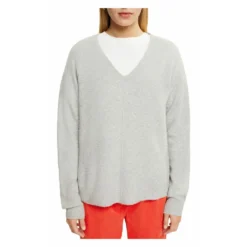 Esprit V-hals Genser, 992EE1I350 Grå - Elegant og behagelig strikkejakke for kvinner -Dame-strikkegensere Salg unnamed file 290