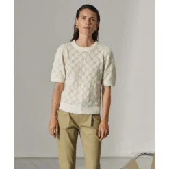 Pieszak Rundhalset Strikkegenser i Beige - Elegant og Komfortabel Dameoverdel