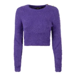 PINKO Rundhalset strikkejakke i lilla - Elegant og behagelig dameoverdel
