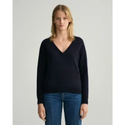 Gant Superfine Lambswool V-Neck Overdeler for Dame - Blå -Dame-strikkegensere Salg unnamed file 3116
