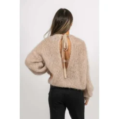 American Dreams Toga Back Tie Pullover - Beige | Elegant Strikkejakke for Damer -Dame-strikkegensere Salg unnamed file 3174