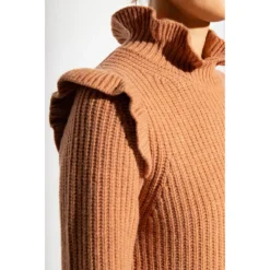 See by Chloé Ruffled Sweater Brown - Elegant Strikkegenser for Damer