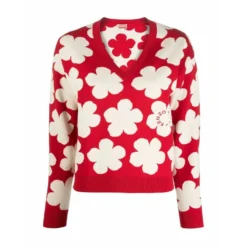 Kenzo V-hals Strikkgenser i Rød - Elegant og Komfortabel Damegenser