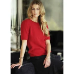 Ane Mone Angora Genser Med Kort Erm i RĂžd - Elegant Strikkejakke for Damer