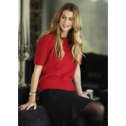 Ane Mone Angora Genser Med Kort Erm i Rød - Elegant Strikkejakke for Damer -Dame-strikkegensere Salg unnamed file 3337