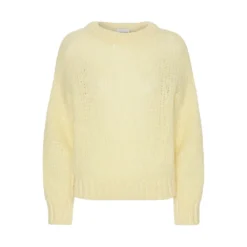 American Dreams Gul Rundhalset Genser - Myk og Stilfull Strikkegenser for Kvinner