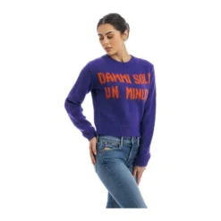 MC2 Saint Barth Rundhalset strikkejakke i lilla - Elegant og behagelig dameoverdel