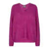 MOS MOSH V-hals Strikkegenser i Rosa - Elegant og Komfortabel Damegenser