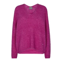 MOS MOSH V-hals Strikkegenser i Rosa - Elegant og Komfortabel Damegenser