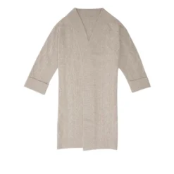 Manzini Beige Lang Kabelstrikk Kardigan - Elegant Overdel for Damer
