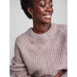 Beige Melange Y.A.S. Yaschrisa Ls Knit Pullover Genser - Elegant og behagelig strikkeoverdel for damer
