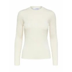 Selected Femme O-Neck Gensere Beige - Elegant strikkejakke for damer