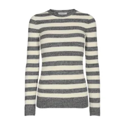 Designers Remix Hvitstripet Mandy Genser Grå - Elegant strikkejakke for kvinner