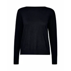PULZ Jeans Sara Boatneck Pullover Genser i Svart - Elegant og Komfortabel